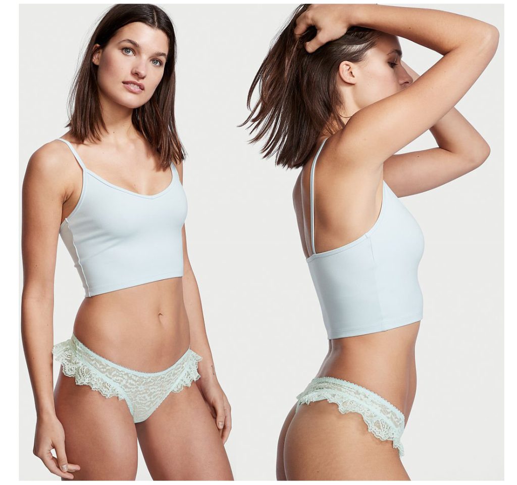 VICTORIA'S SECRET Calcinha Fio Dental em Renda com Babado - Tam. P
