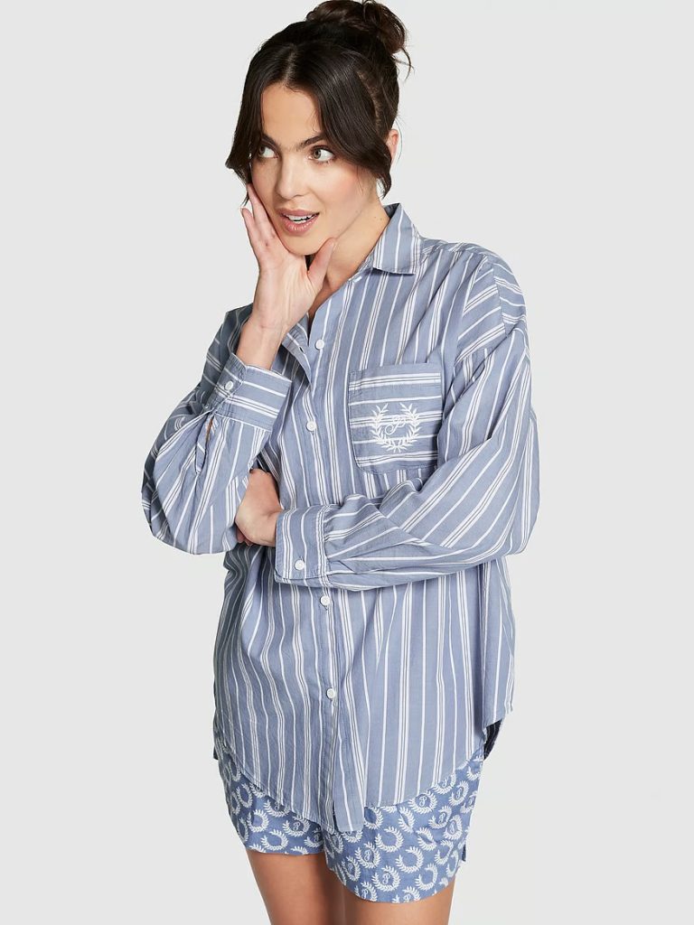 Victoria's Secret Pink Camisa Cotton Poplin Oversized Button-Down Sleepshirt - Plus Size