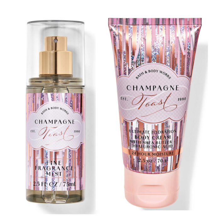 BATH & BODY WORKS Kit Champagne Toast Perfume Fine Fragrance Mist 75 mL e Body Cream 70 g