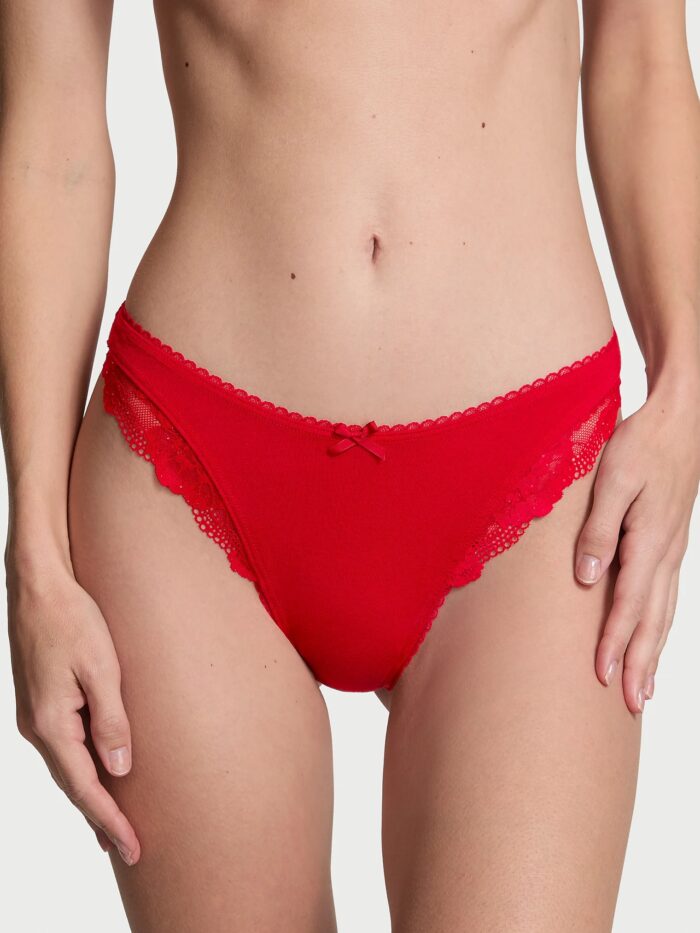 VICTORIA'S SECRET Calcinha Biquini Fio Dental Algodão e Renda