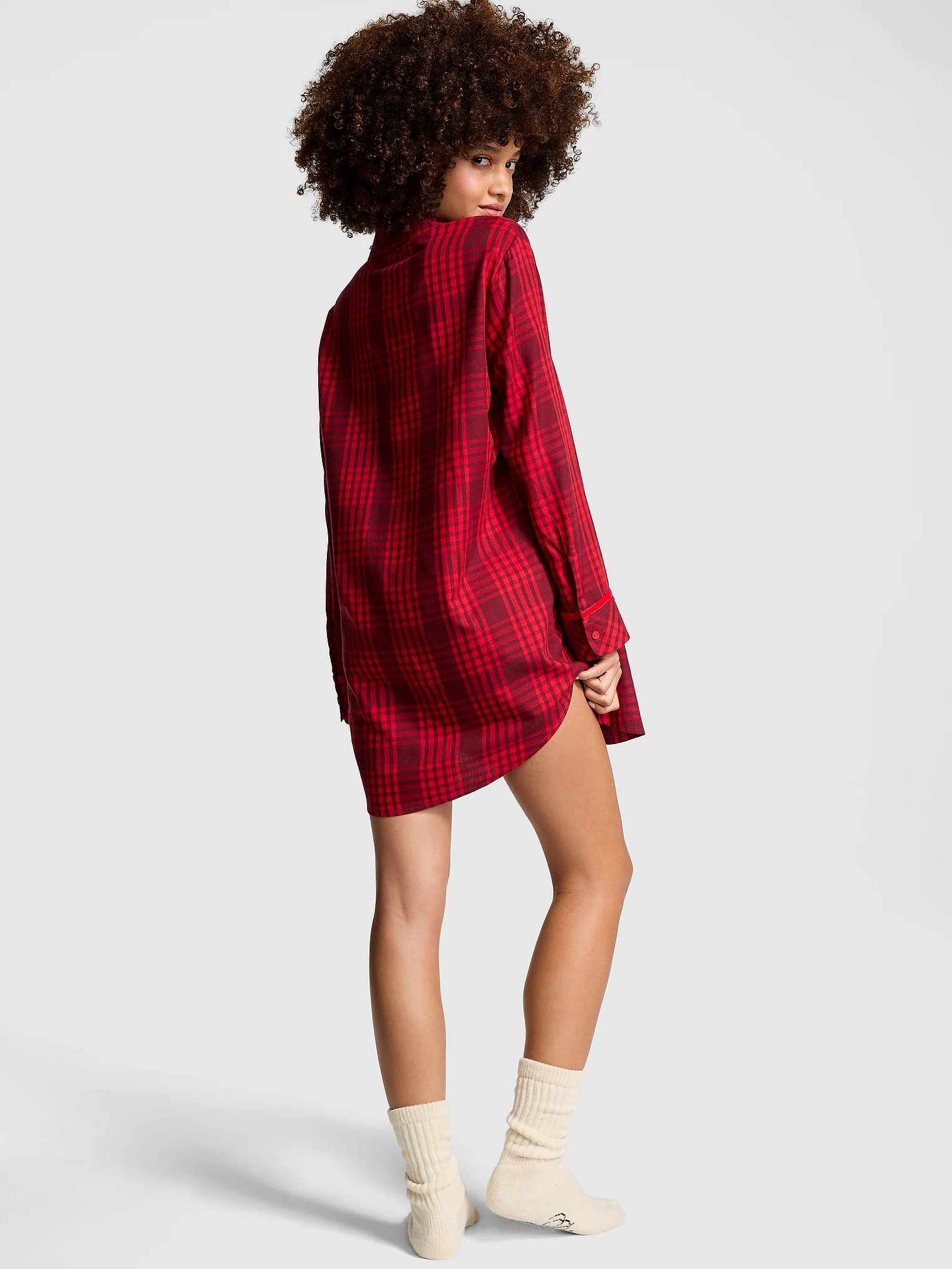 VICTORIA'S SECRET PINLK Festive Flannel Velvet-Trim Sleepshirt - Camisola - Tam. XL - Imagem 2