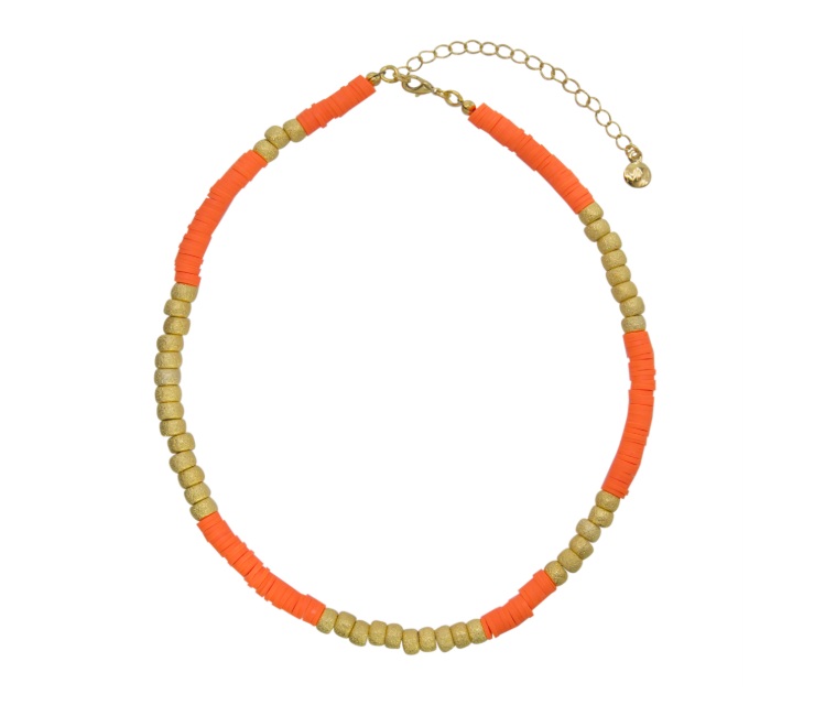 Colar Choker Mayamar Collection | Dourado 24K e Laranja Neon | 38 cm + Extensor | Original