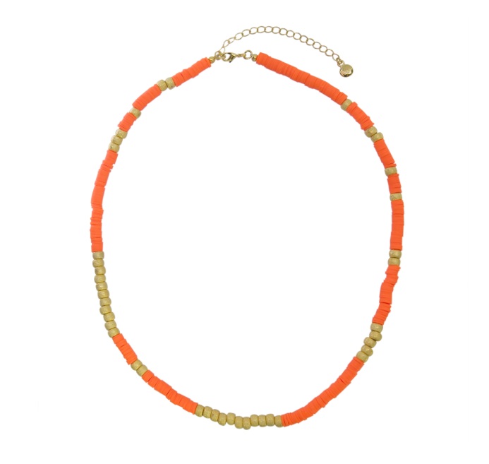 Colar Choker Mayamar Collection | Dourado 24K e Laranja Neon | 53 cm + Extensor | Original