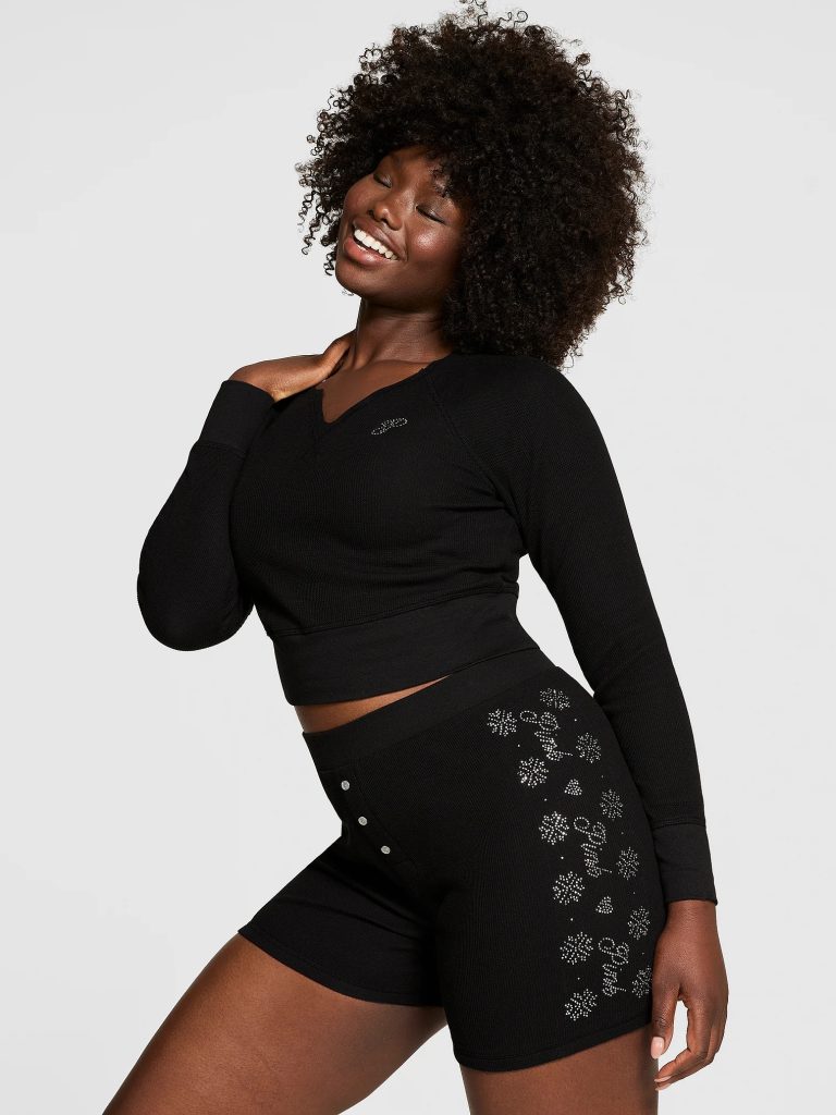 Pijama Victoria's Secret PINK Thermal Short Set Preto