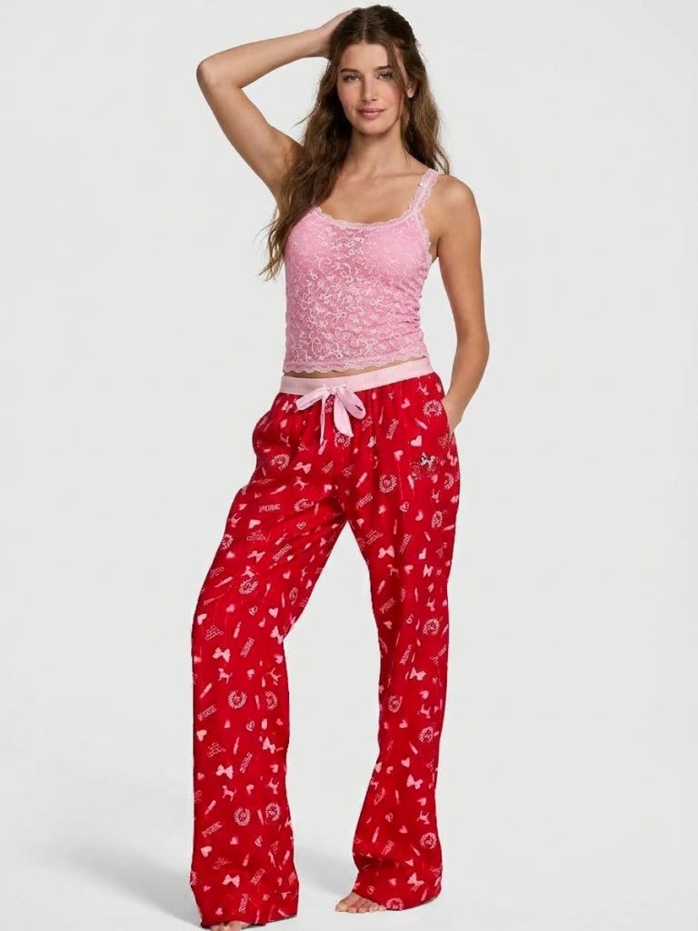 Victoria's Secret PINK Conjunto Pijama Calça Flanela e Regata Renda | Tam. PP