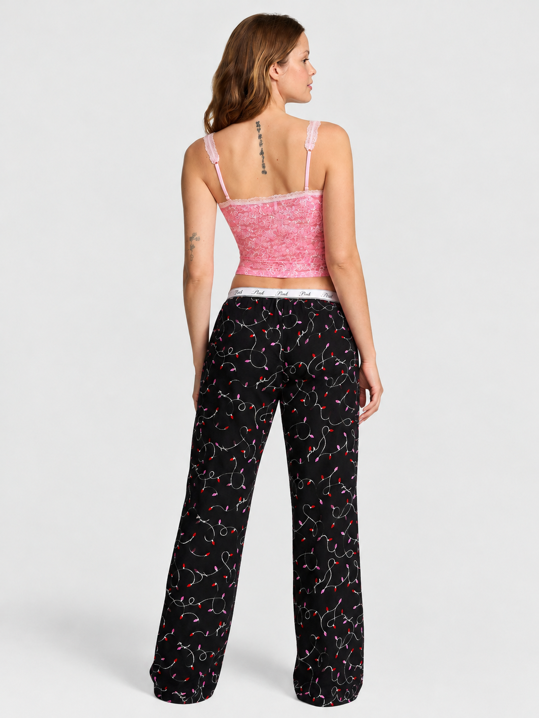 Conjunto Pijama Victoria's Secret PINK – Regata de Renda e Calça de Flanela - Imagem 2
