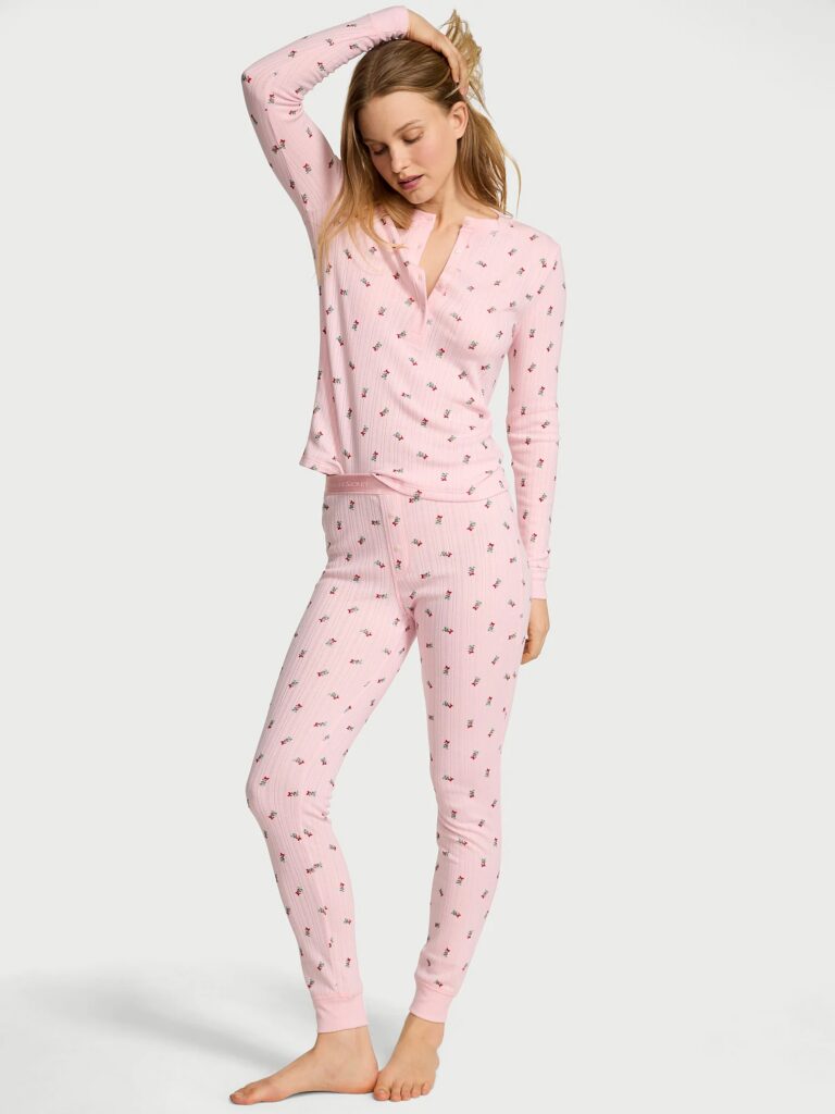 Pijama Victoria's Secret Cozy Pointelle Henley Long Set